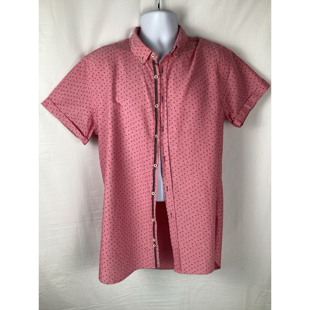 Zara Man Pink SLIM FIT Collared Button Front Short Sleeve Shirt Men's Medium